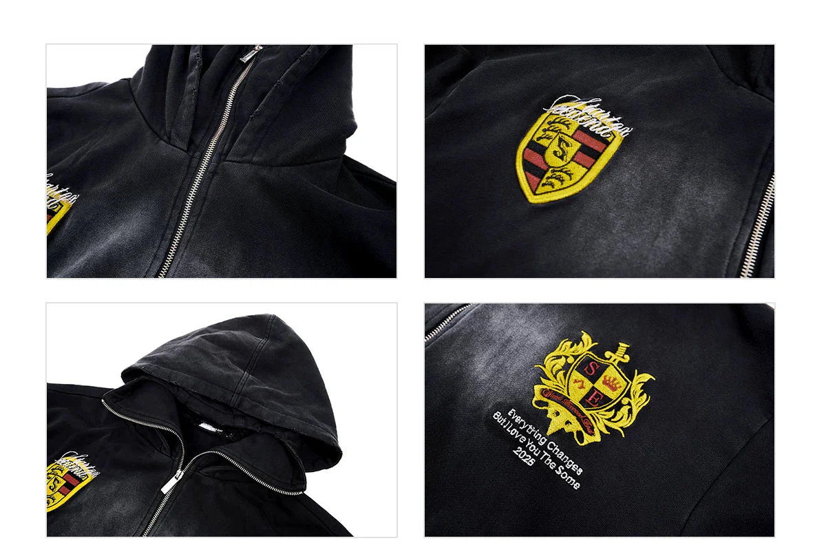 Distressed Double-Layer Zip Hooded Sweatshirt - Image 8
