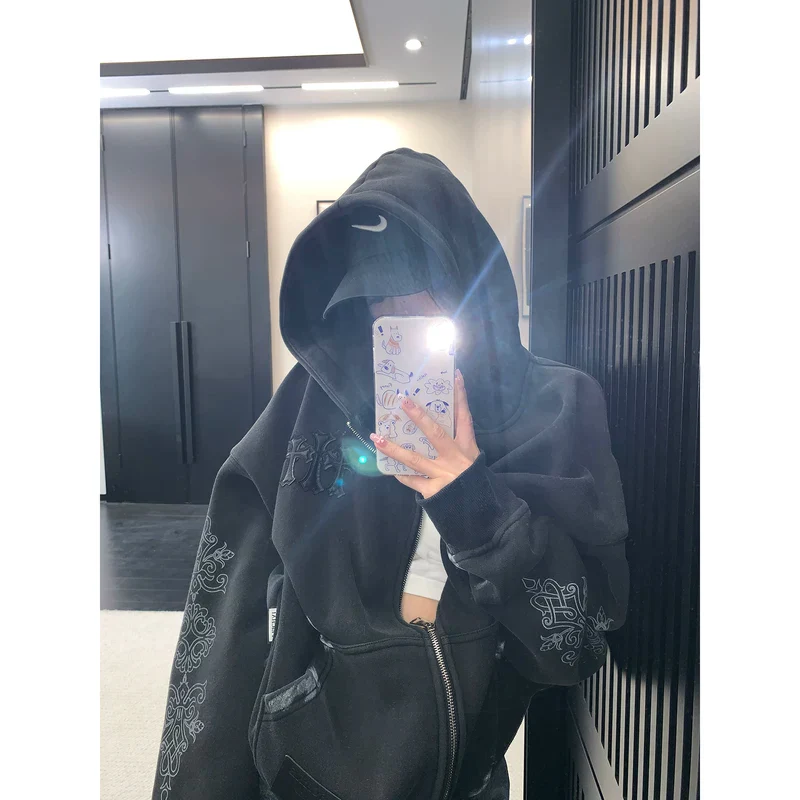 Distressed Embroidered Leather Zip Jacket - Image 2