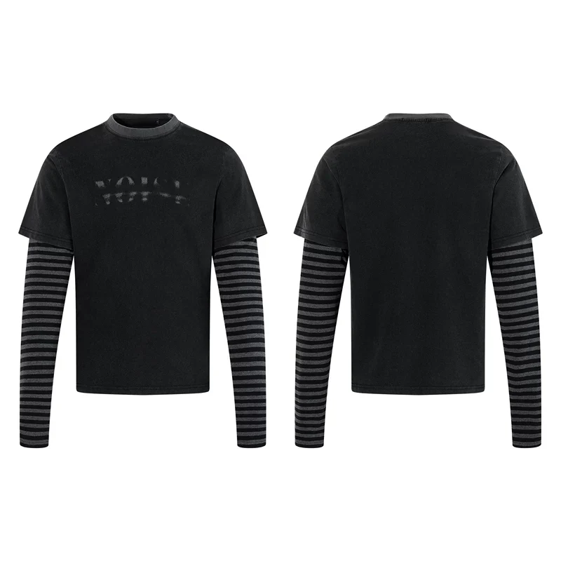 Distressed Faux Layered Striped Sleeve T-Shirt