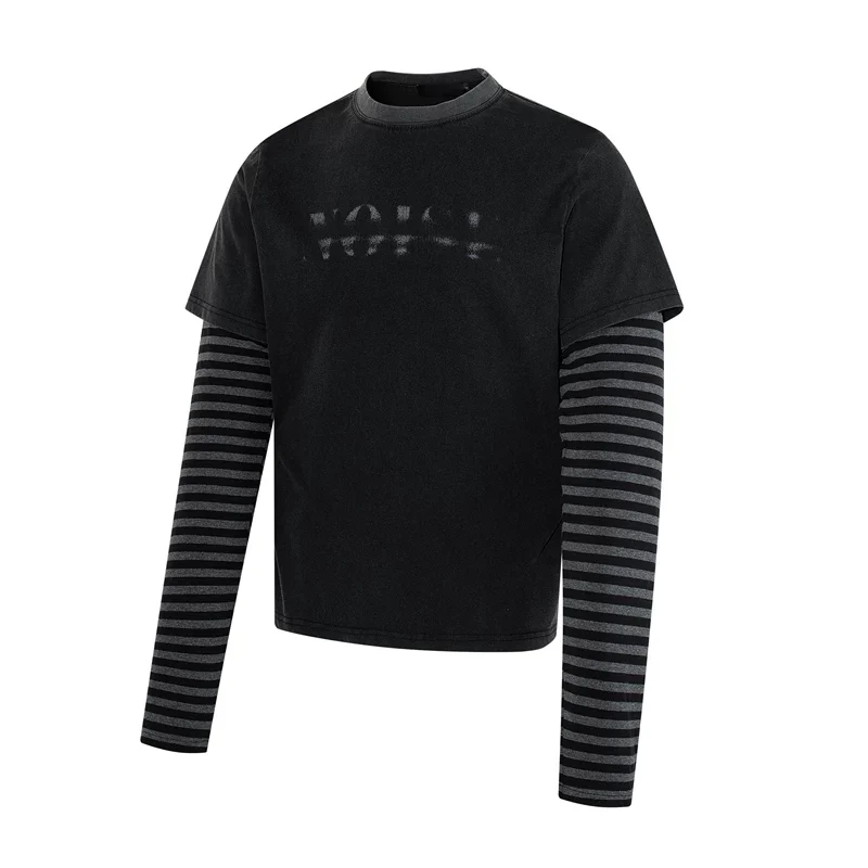 Distressed Faux Layered Striped Sleeve T-Shirt - Image 3