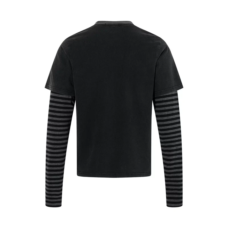 Distressed Faux Layered Striped Sleeve T-Shirt - Image 4