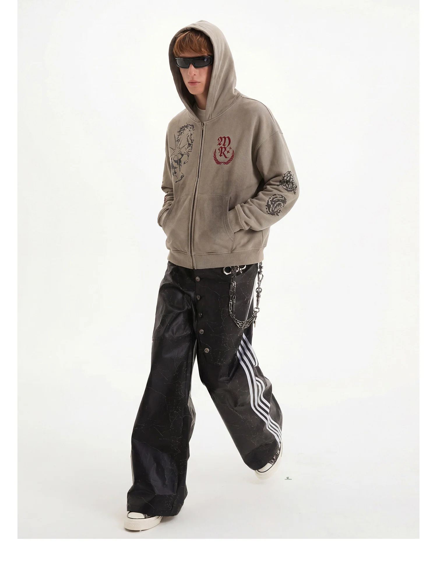 Distressed Horse Print Zip Up Hoodie - Image 5