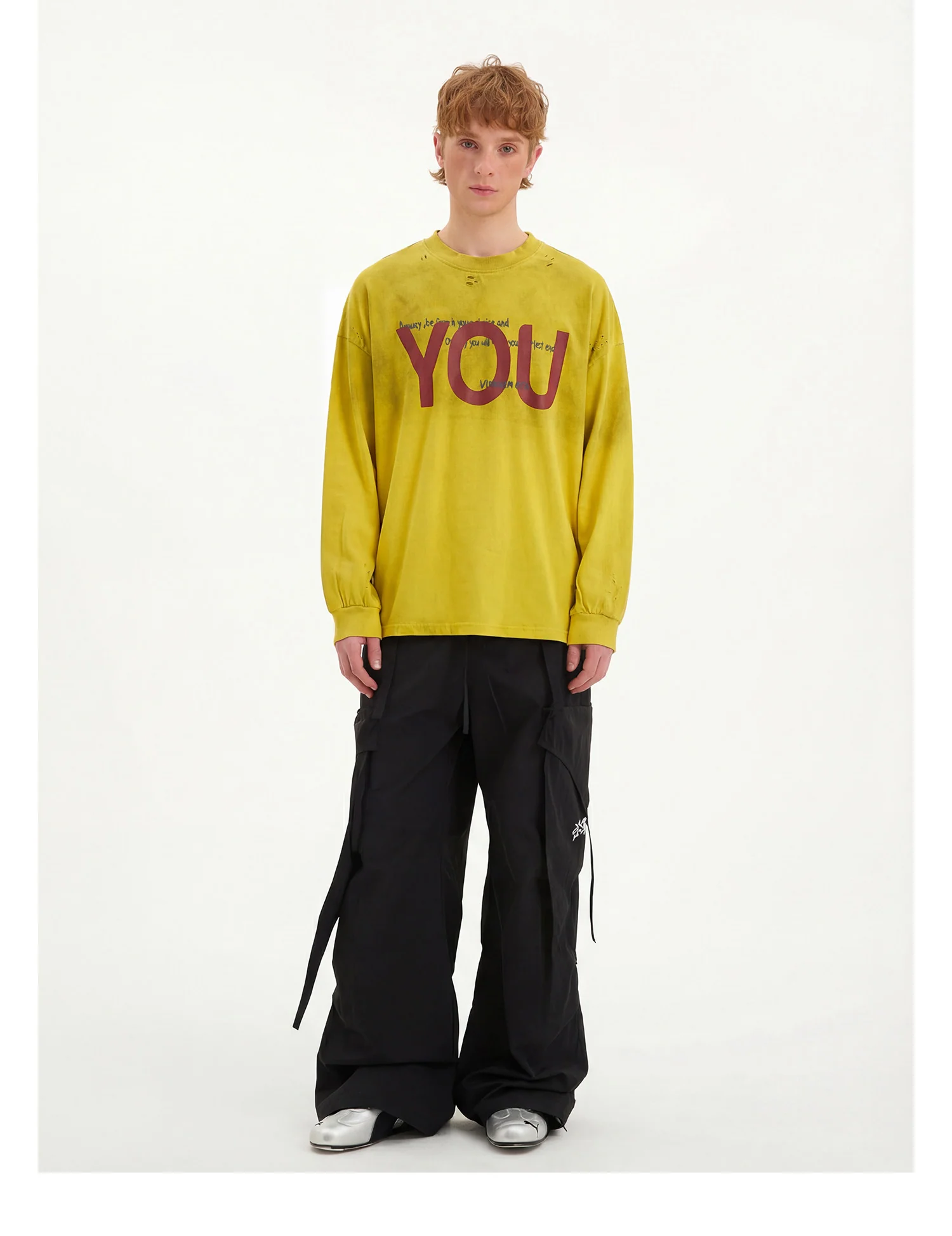 Distressed Letter Print Long Sleeve Pullover - Image 3