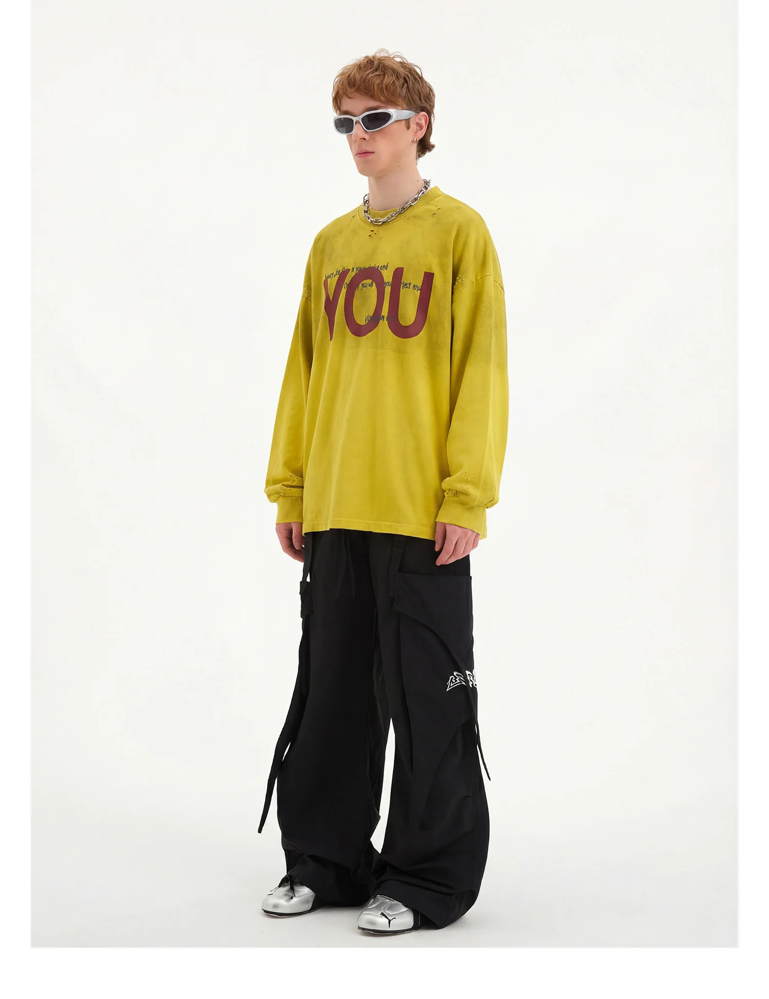 Distressed Letter Print Long Sleeve Pullover - Image 4
