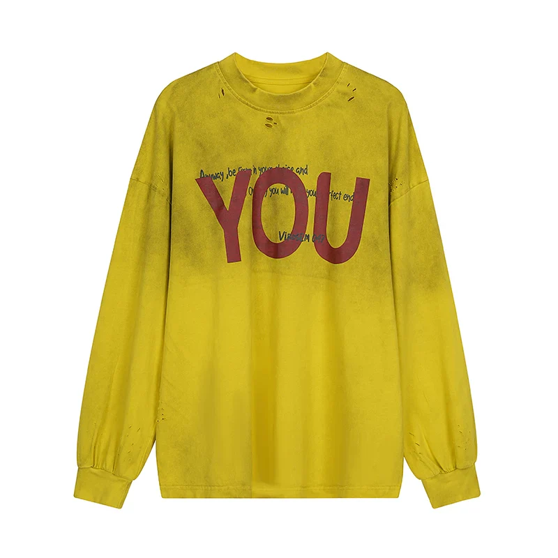 Distressed Letter Print Long Sleeve Pullover - Image 5