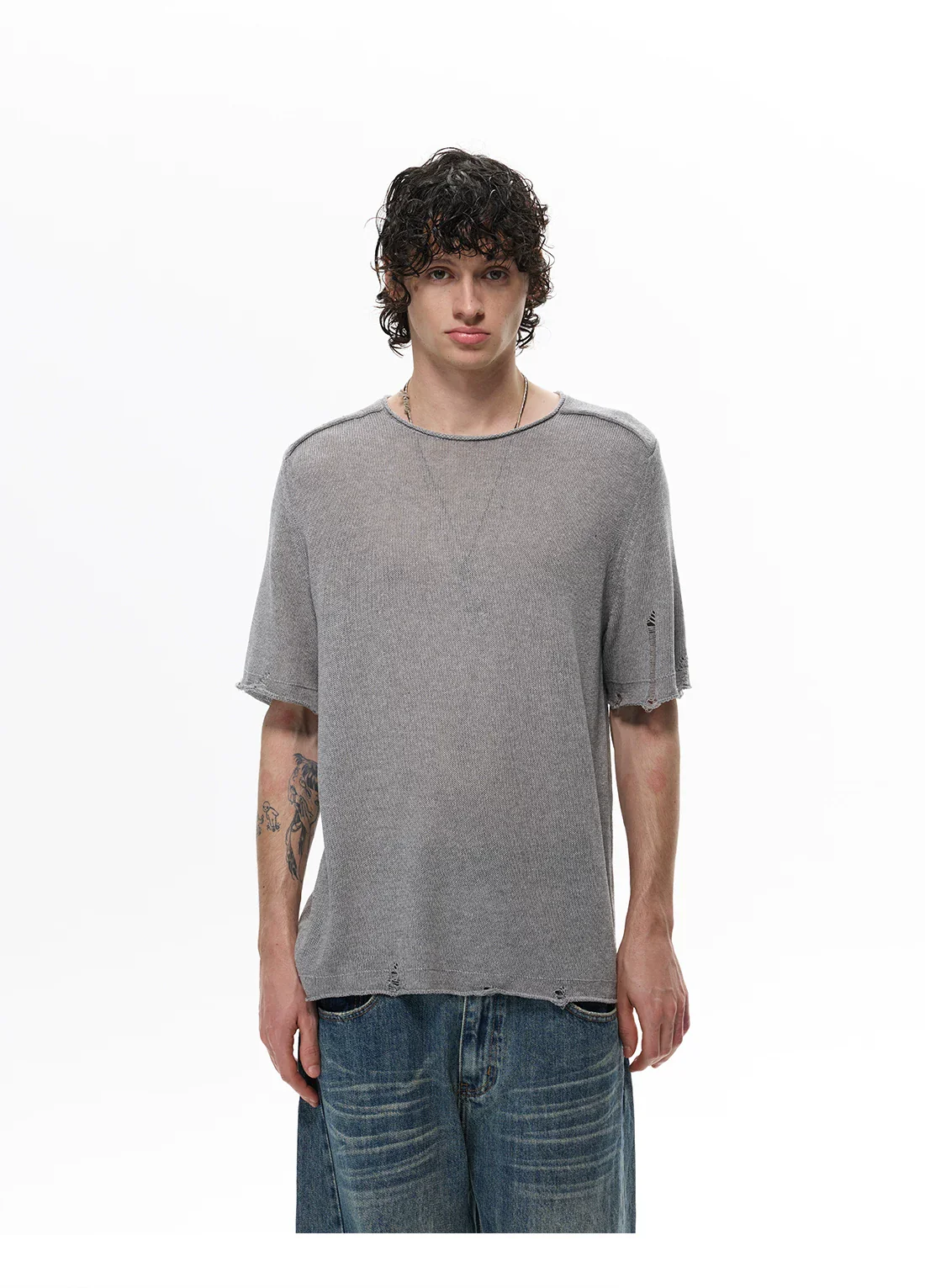 Distressed Linen Blend Short Sleeve T-shirt - Image 2