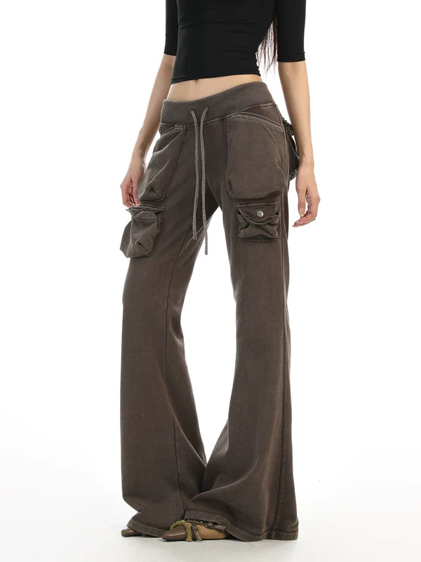 Distressed Multi-Pocket Flare Cargo Pants - Image 2