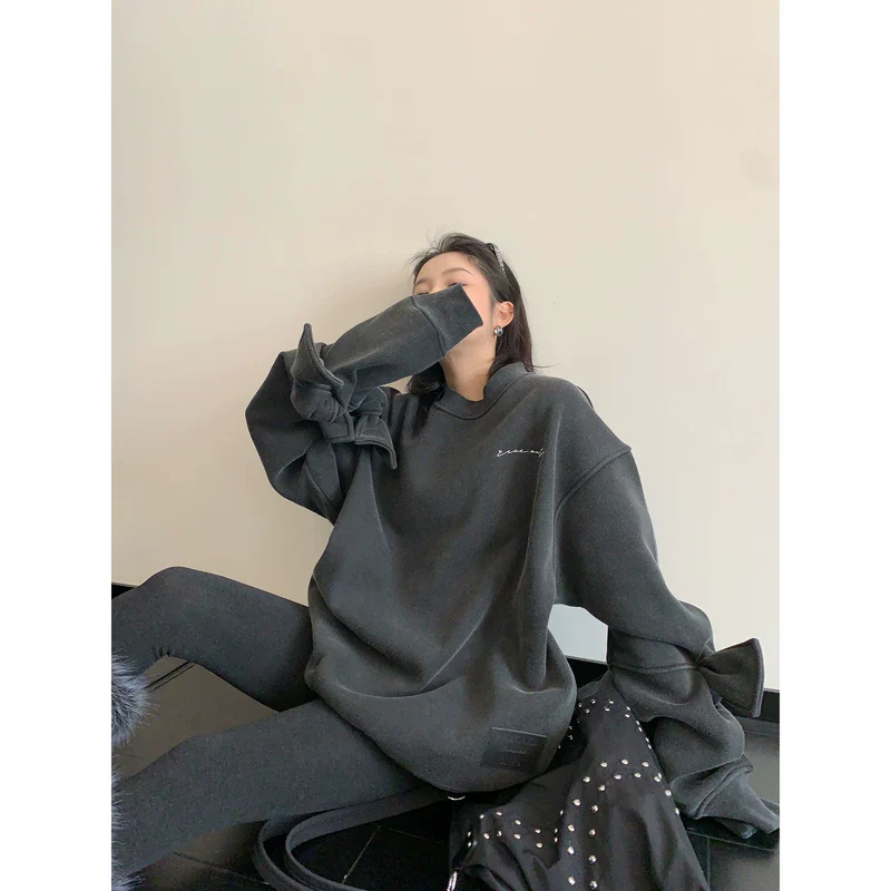 Distressed Oversized Crew Neck Pullover - Image 3