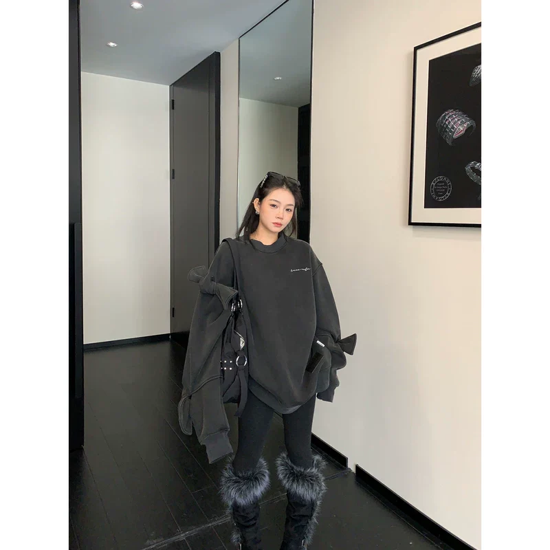 Distressed Oversized Crew Neck Pullover - Image 5