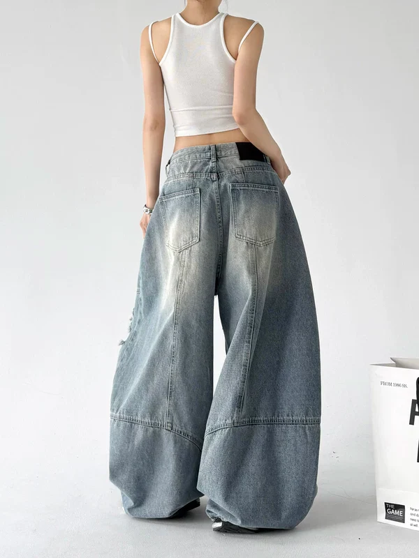 Distressed Patchwork Wide Leg Jeans - Image 4