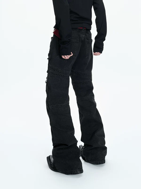 Distressed Rivet Patchwork Wide Leg Pants - Image 3