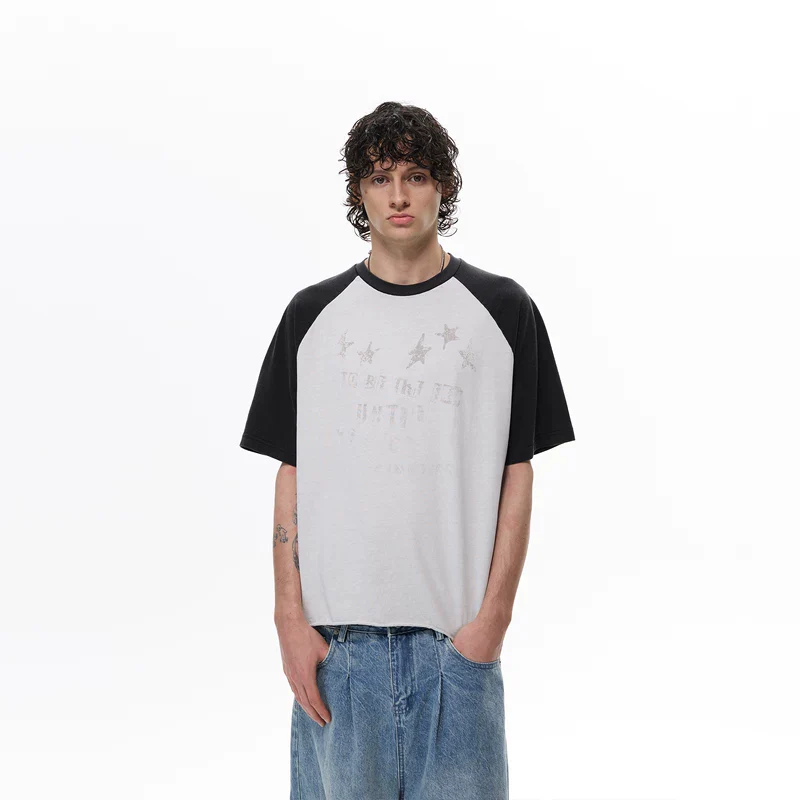 Distressed Star Print Raglan T-Shirt