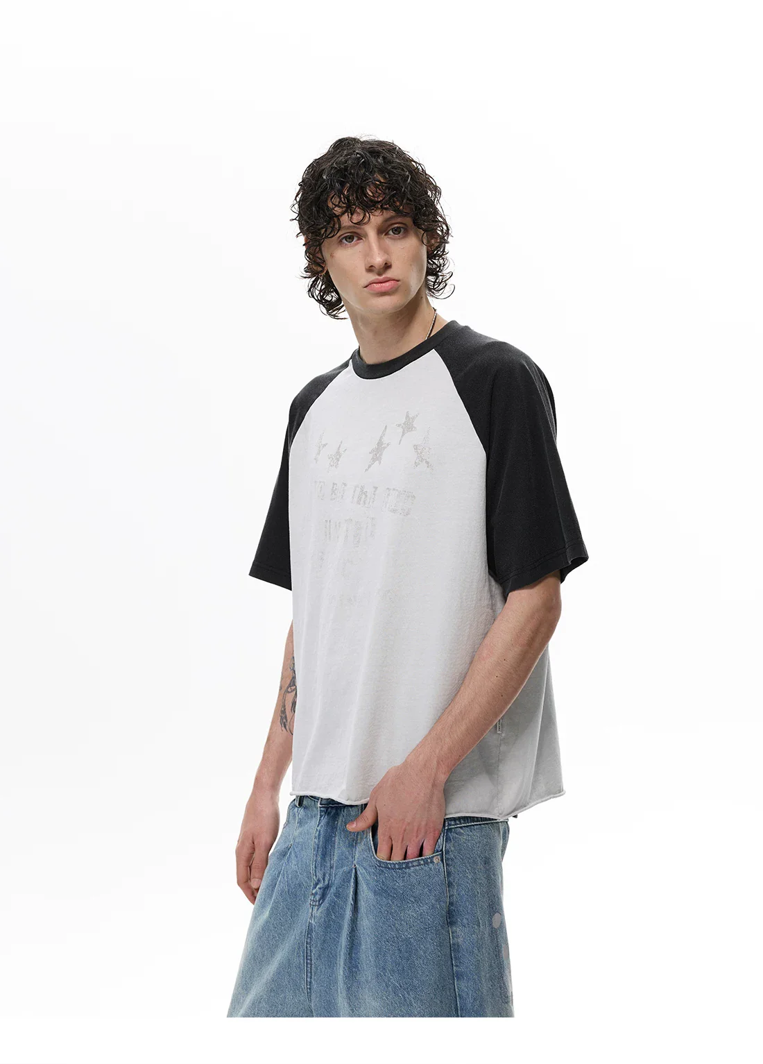 Distressed Star Print Raglan T-Shirt - Image 3