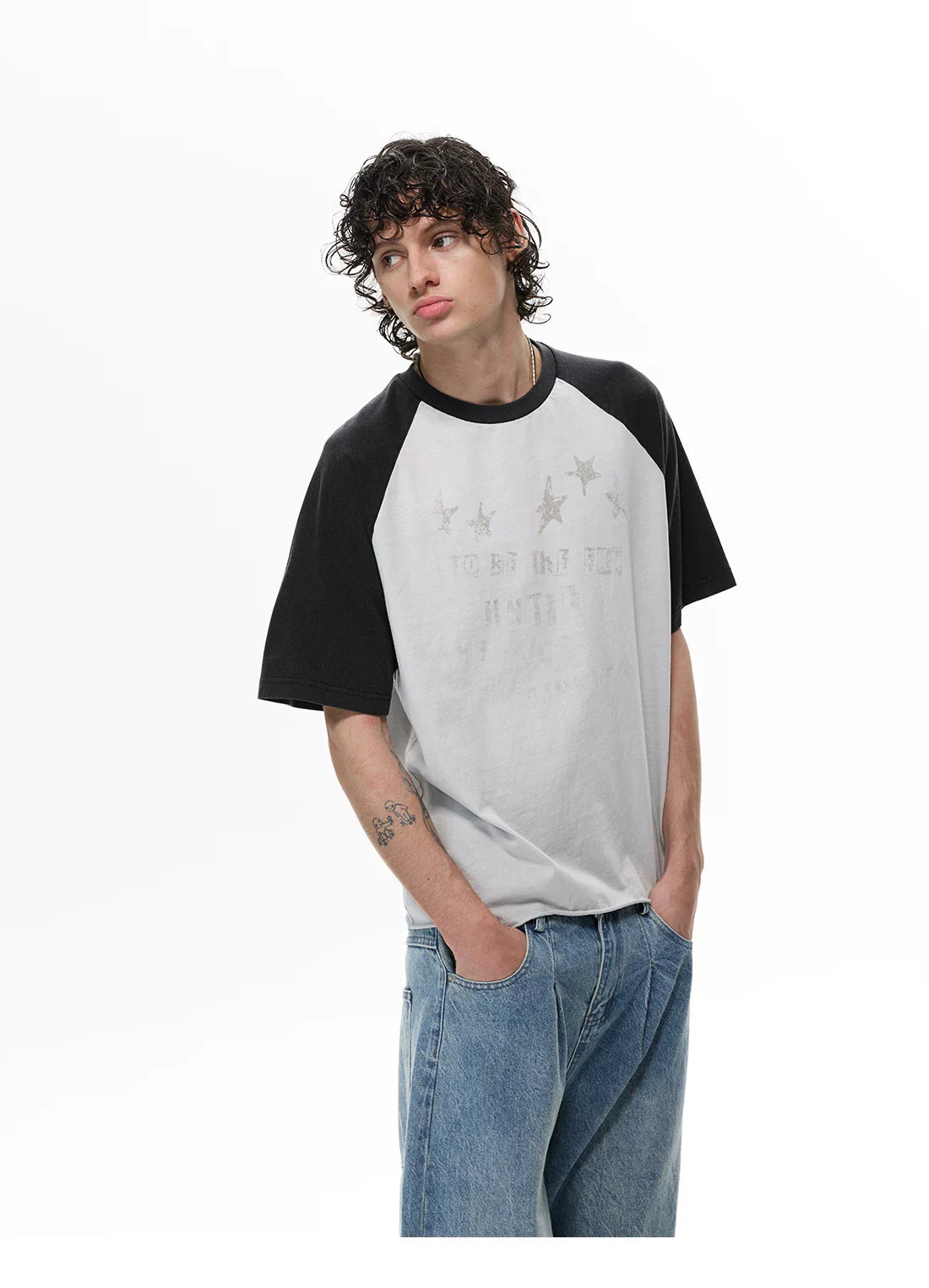 Distressed Star Print Raglan T-Shirt - Image 5