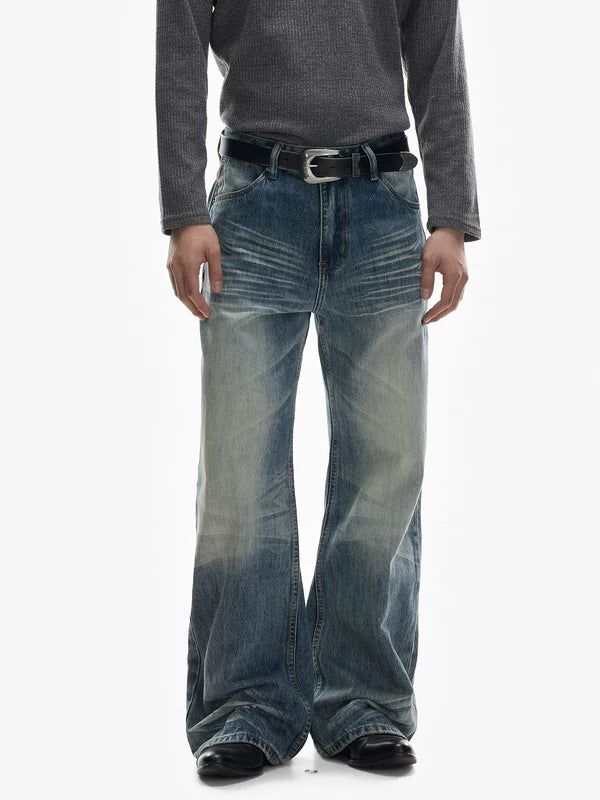 Distressed Whiskered Wide Leg Denim Pants - Image 3