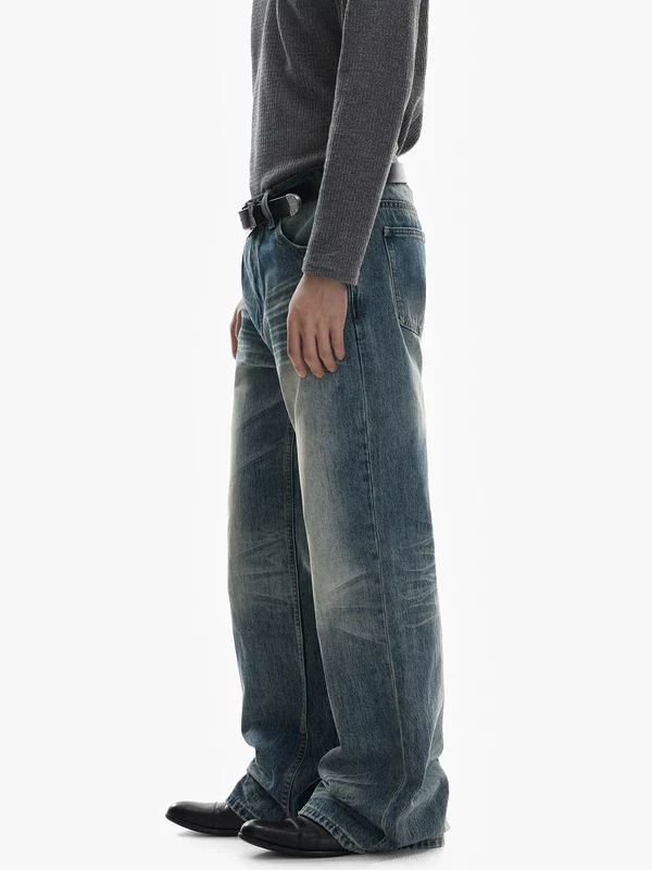 Distressed Whiskered Wide Leg Denim Pants - Image 4