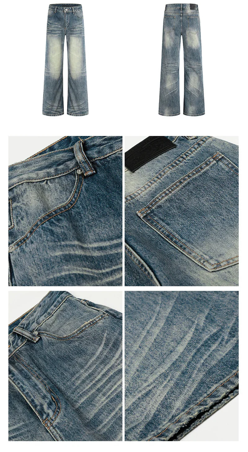 Distressed Whiskered Wide Leg Denim Pants - Image 7
