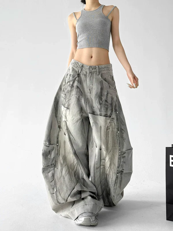 Distressed Wide Leg Curved Blade Jeans - Image 3