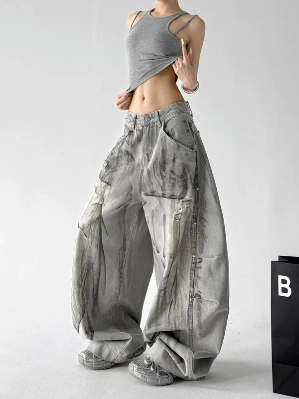 Distressed Wide Leg Curved Blade Jeans - Image 5