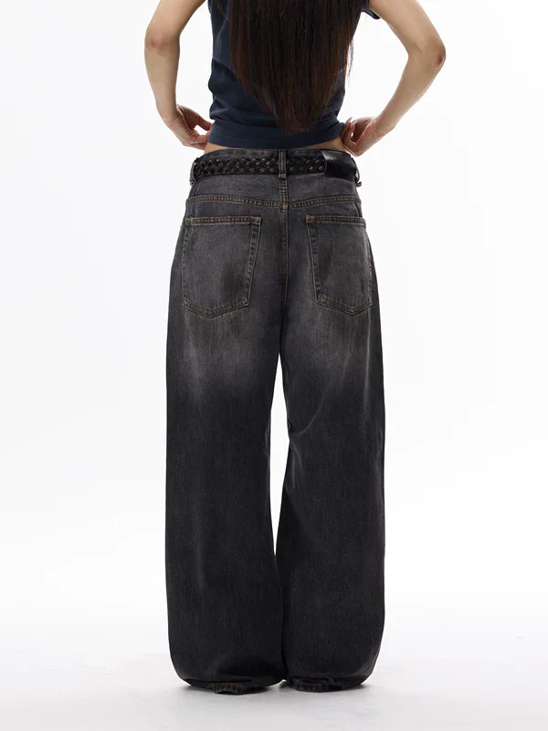 Distressed Wide Leg Washed Denim Pants - Image 5