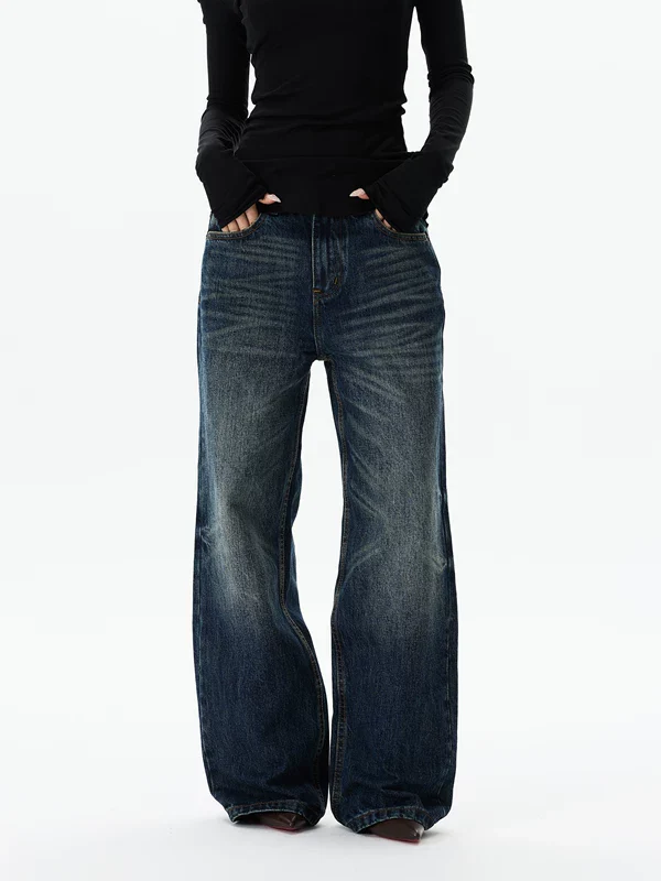 Distressed Wide Leg Washed Denim Pants - Image 2