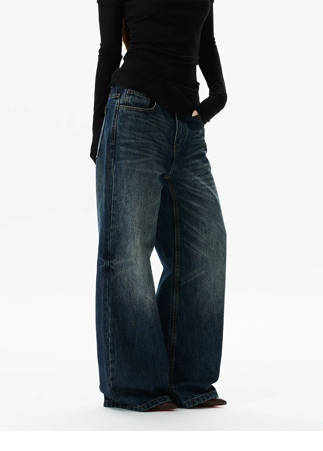 Distressed Wide Leg Washed Denim Pants - Image 6
