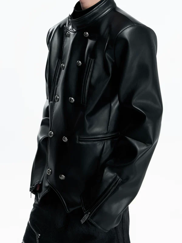 Double-Breasted Slim-Fit Leather Rider Jacket