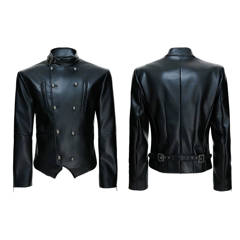 Double-Breasted Slim-Fit Leather Rider Jacket - Image 8