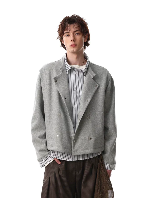 Double-Breasted Stand Collar Short Jacket - Image 4