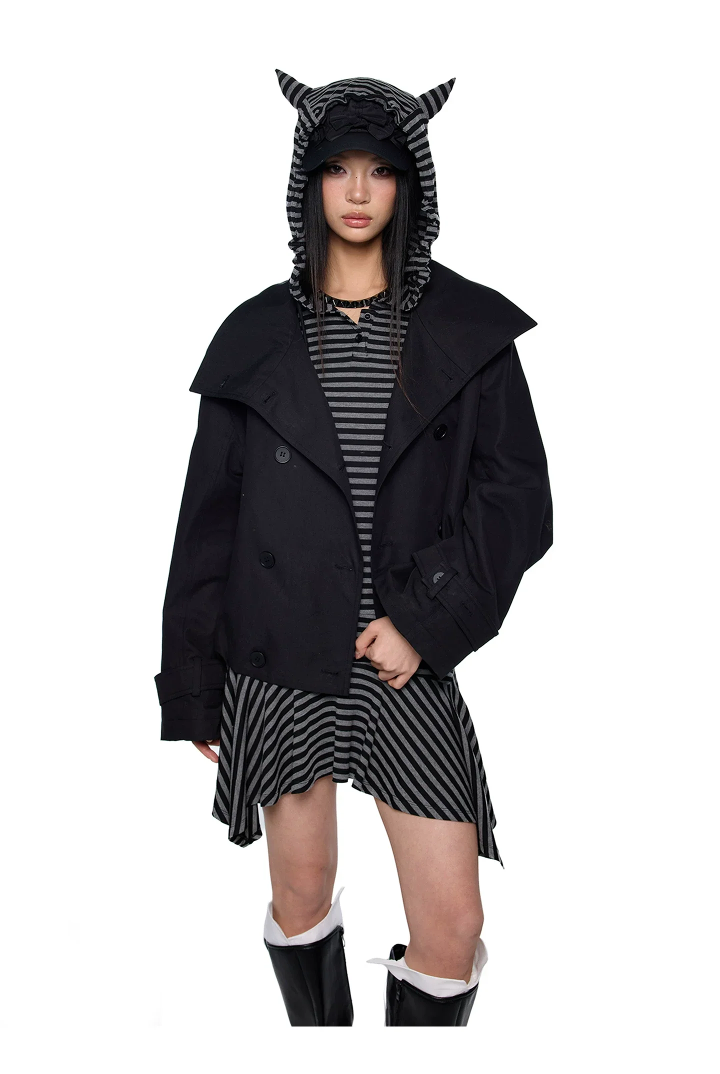 Double-Breasted Stand Collar Trench Jacket - Image 4