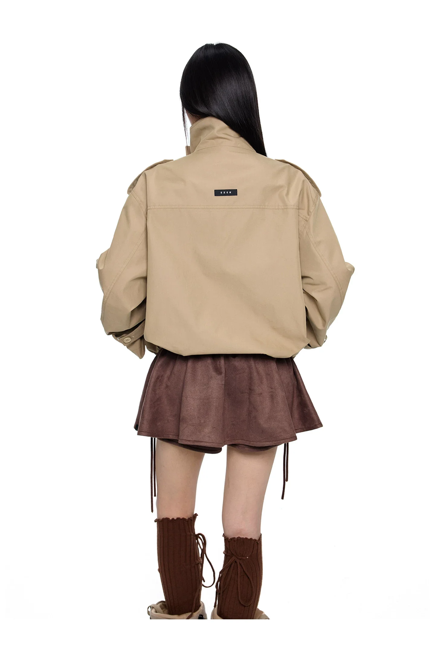 Double-Breasted Stand Collar Trench Jacket - Image 6