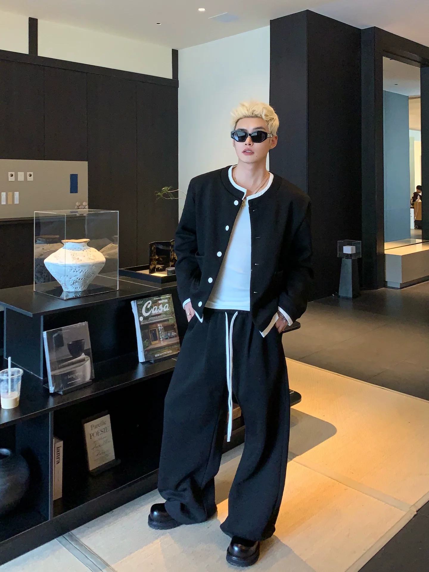 Double-Layer Collar Cardigan and Pants - Image 3