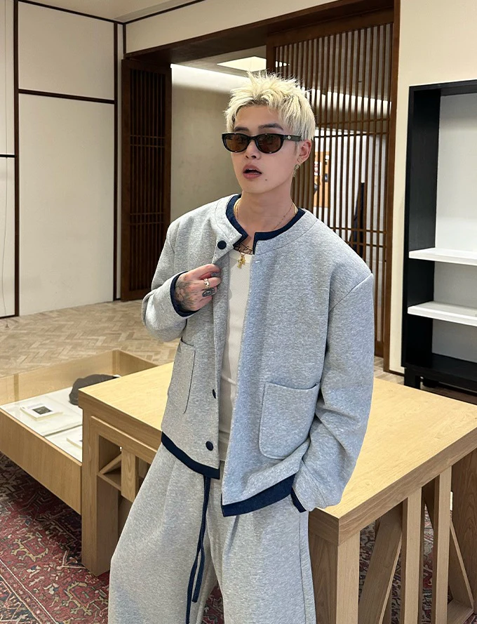 Double-Layer Collar Cardigan and Pants - Image 4