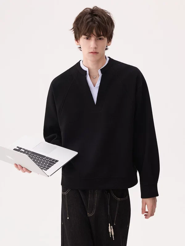 Double V-Neck Pullover Sweatshirt - Image 3