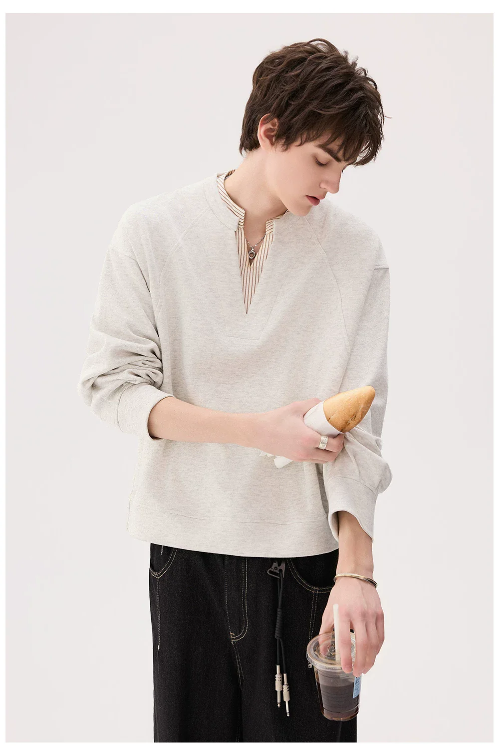 Double V-Neck Pullover Sweatshirt - Image 4