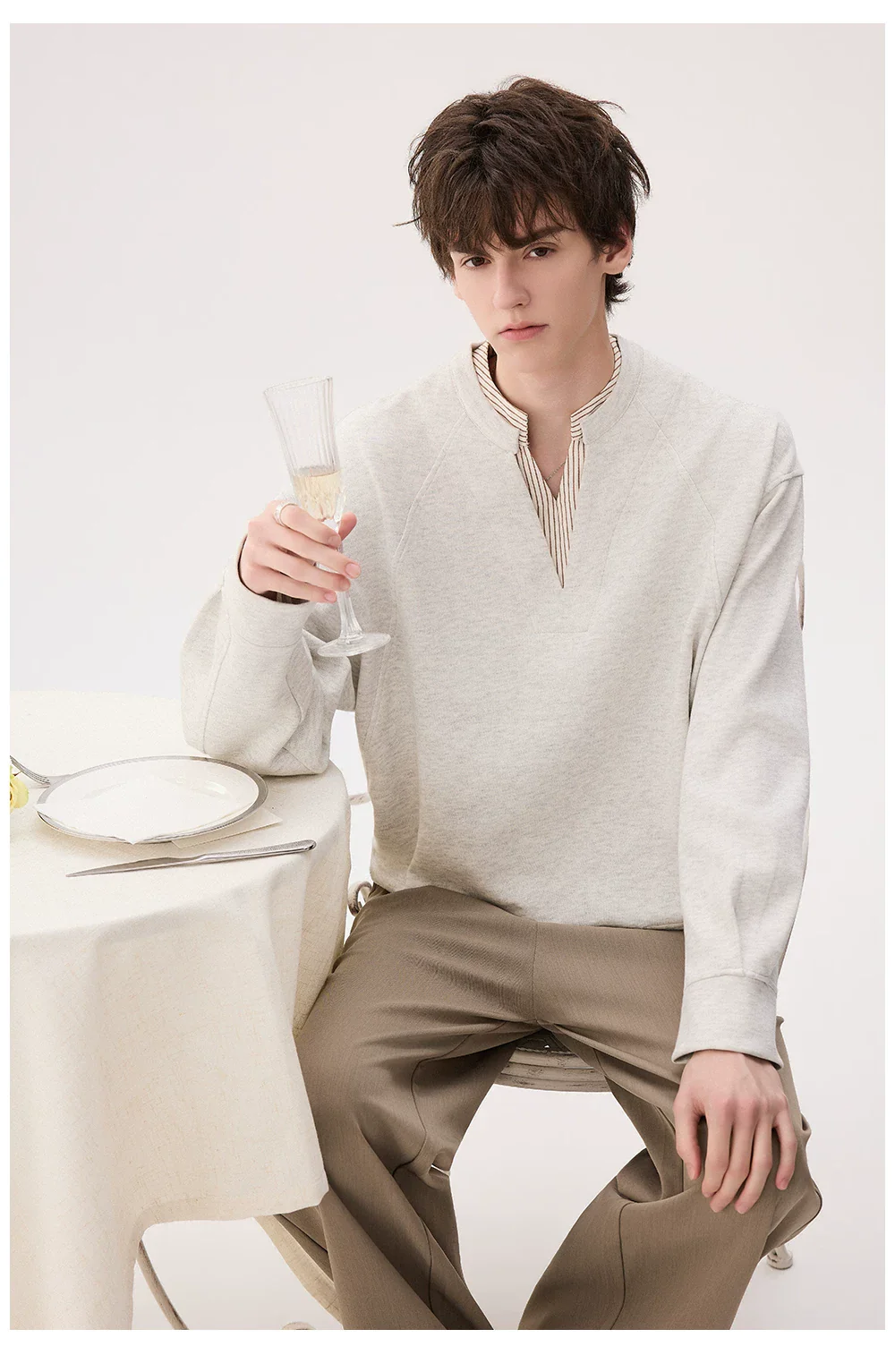 Double V-Neck Pullover Sweatshirt - Image 8
