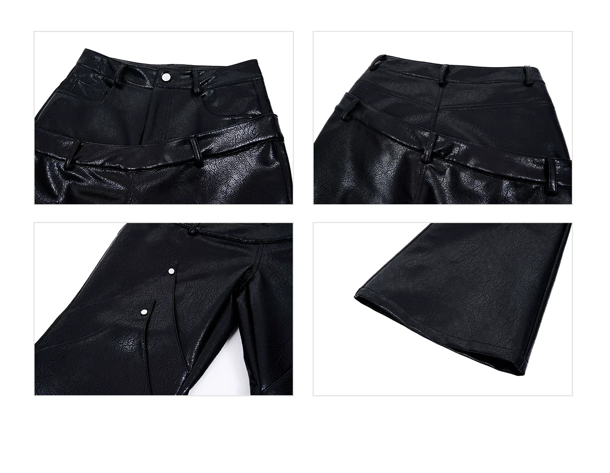 Double Waist Flared Leather Pants - Image 8