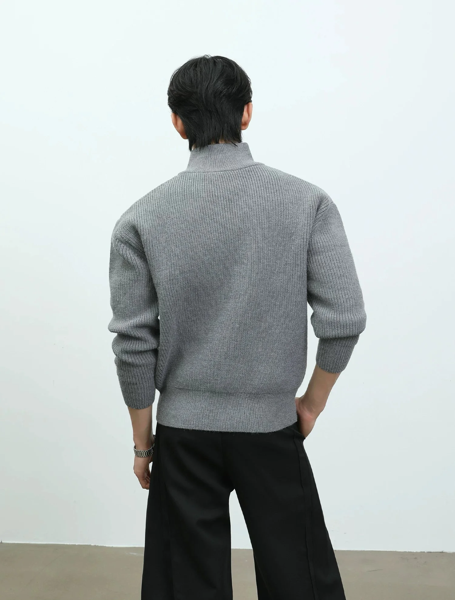 Double Zipper Stand Collar Knit Cardigan - Image 5