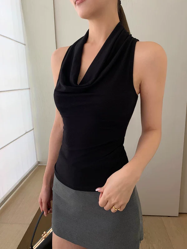 Draped Halter Neck Racerback Tank Top - Image 10
