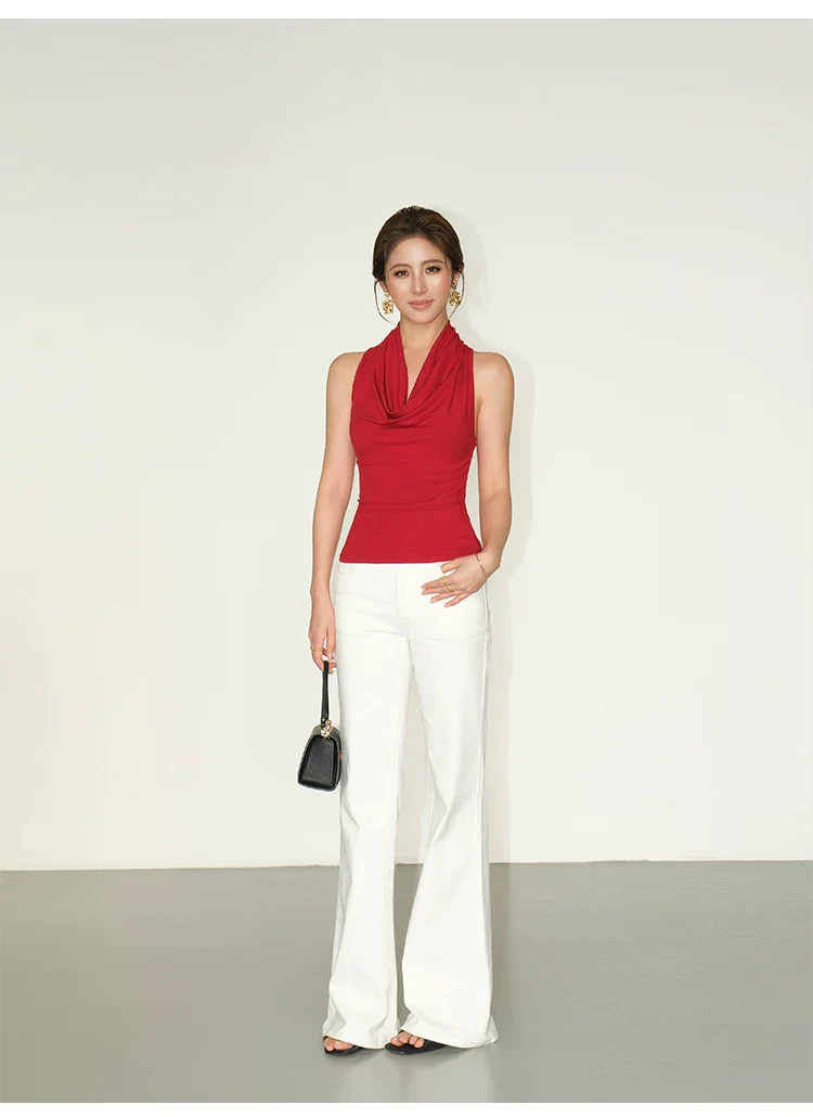 Draped Halter Neck Racerback Tank Top - Image 12