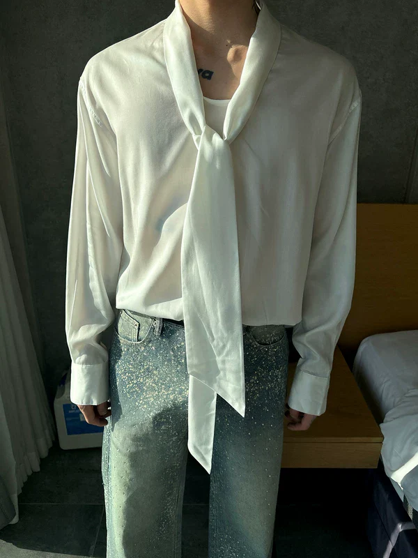 Draped Long Sleeve Minimalist Shirt - Image 8