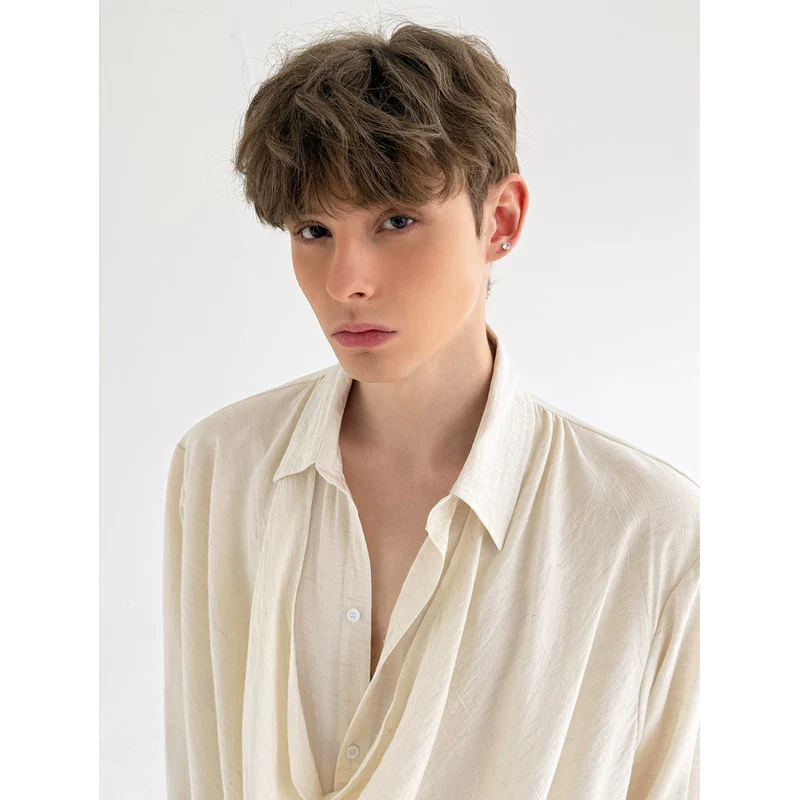 Draped Neck Long Sleeve Loose Shirt - Image 5