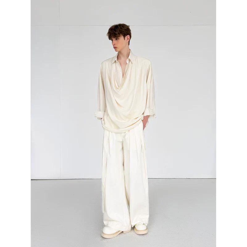 Draped Neck Long Sleeve Loose Shirt - Image 6