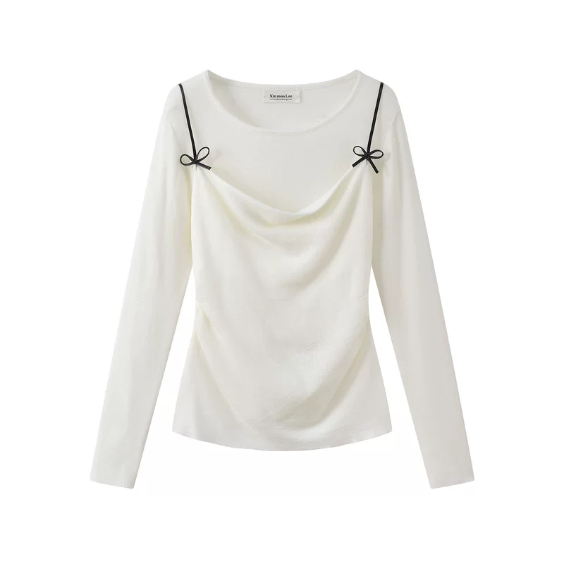 Draped Neck Long Sleeve Pullover - Image 3