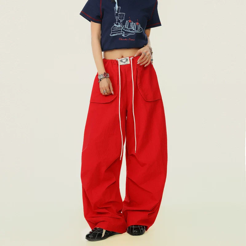 Drawstring Pleated Wide Leg Pants