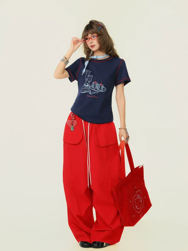 Drawstring Pleated Wide Leg Pants - Image 5