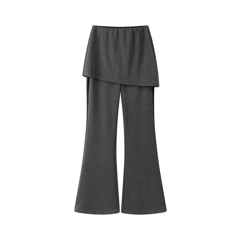 Draped Overlay Waist Elastic Flare Pants