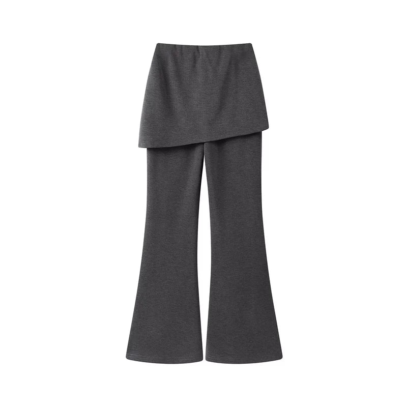 Draped Overlay Waist Elastic Flare Pants - Image 4