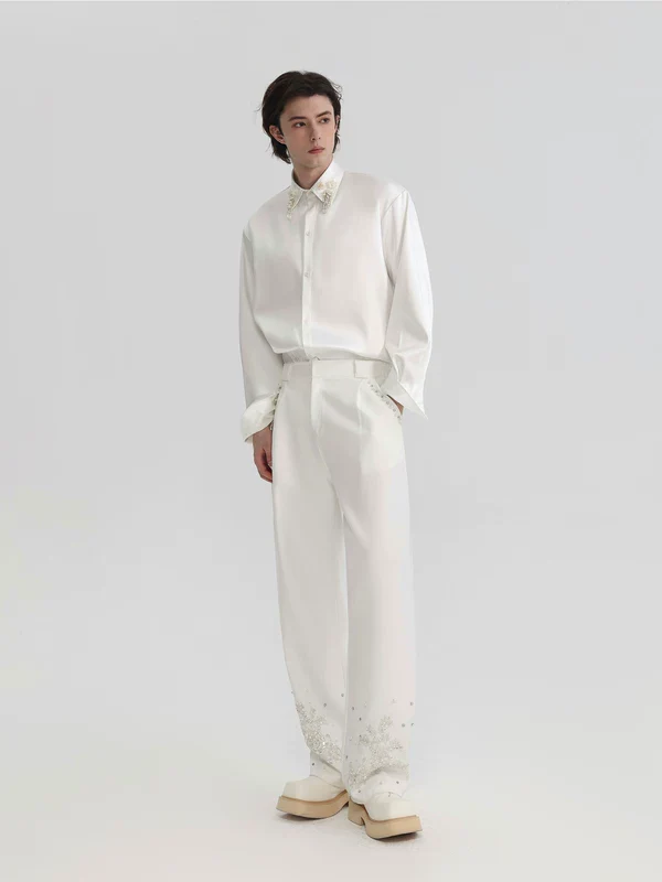 Embroidered Beaded Jacquard Pants - Image 5