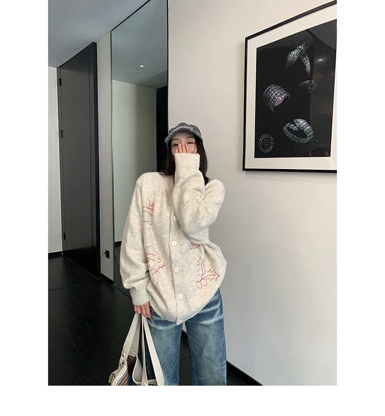 Embroidered Knit Sweater Cardigan - Image 5